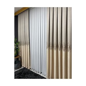 Taş - Krem Pano Fon Perde, Lüks Desenli Perde,a Kali̇te,blackout 1*3 Sık Pile,(tek Kanat) 90x265 cm