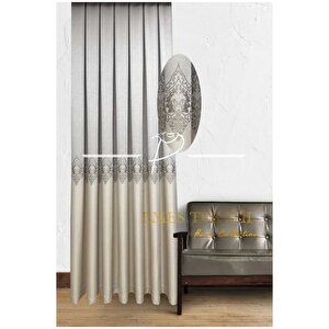 Taş - Krem Pano Fon Perde, Lüks Desenli Perde,a Kali̇te,blackout 1*3 Sık Pile,(tek Kanat)