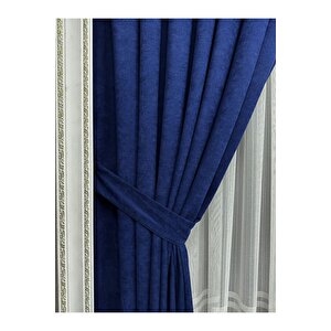 Ada Fonluk Mavi Tek Kanat 1/3 Sık Pile Fon Perde (tek Kanat) 140x280 cm