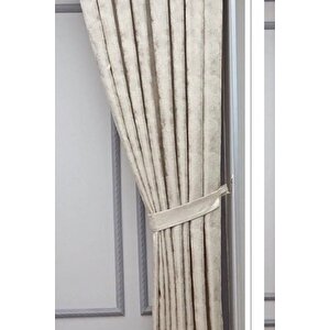 Fon Perde Royal Desen, Yeni Sezon, Pileli, Kırışmaz, Bej, Özel Koleksiyon (tek Kanat) 80x255 cm