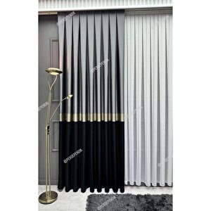 Pano Fon Perde,elegans Seri Azra Desen Siyah Gold Gri