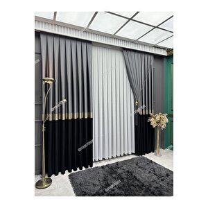 Pano Fon Perde,elegans Seri Azra Desen Siyah Gold Gri