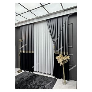 Pano Fon Perde,elegans Seri Azra Desen Siyah Gold Gri 80x290 cm