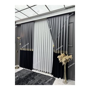 Pano Fon Perde,elegans Seri Azra Desen Siyah Gold Gri 80x290 cm