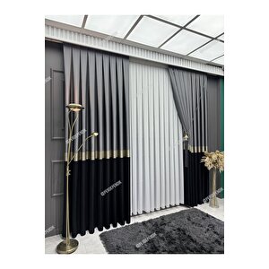 Pano Fon Perde,elegans Seri Azra Desen Siyah Gold Gri 80x290 cm