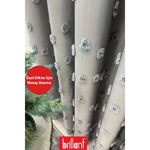 Fon Perde Gri Pufy Brillant Püsküllü, Ponponlu, Saçaklı Fon Perde Sık Pileli Keten Pano Fon 70x270 cm