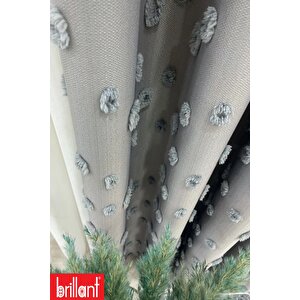 Fon Perde Gri Pufy Brillant Püsküllü, Ponponlu, Saçaklı Fon Perde Sık Pileli Keten Pano Fon 70x270 cm