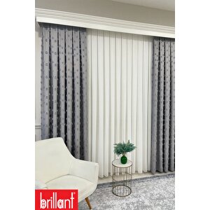 Fon Perde Gri Pufy Brillant Püsküllü, Ponponlu, Saçaklı Fon Perde Sık Pileli Keten Pano Fon