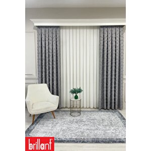 Fon Perde Gri Pufy Brillant Püsküllü, Ponponlu, Saçaklı Fon Perde Sık Pileli Keten Pano Fon