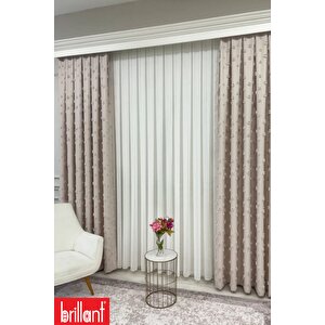 Fon Perde Bej Pufy Brillant Püsküllü, Ponponlu, Saçaklı Fon Perde Sık Pileli Keten Pano Fon