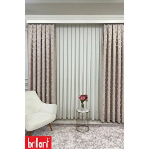 Fon Perde Bej Pufy Brillant Püsküllü, Ponponlu, Saçaklı Fon Perde Sık Pileli Keten Pano Fon