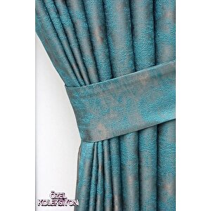 Fon Perde Royal Desen, Yeni Sezon, Pileli, Kırışmaz, Turkuaz, Özel Koleksiyon (tek Kanat) 90x255 cm