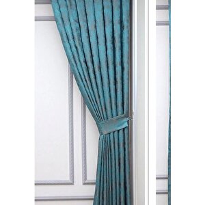 Fon Perde Royal Desen, Yeni Sezon, Pileli, Kırışmaz, Turkuaz, Özel Koleksiyon (tek Kanat) 90x255 cm