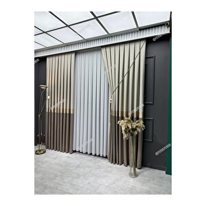 Pano Fon Perde,elegans Seri,azra Desen Vizon Gold Krem,taç,brilant,blackout,sık,pileli(tek Kanat) 80x250 cm