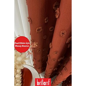 Fon Perde Kiremit Pufy Brillant Püsküllü, Ponponlu, Saçaklı Fon Perde Sık Pileli Keten Pano Fon 150x250 cm