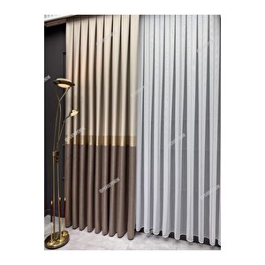 Pano Fon Perde,elegans Seri,azra Desen Vizon Gold Krem,taç,brilant,blackout,sık,pileli(tek Kanat) 90x265 cm