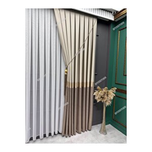 Pano Fon Perde,elegans Seri,azra Desen Vizon Gold Krem,taç,brilant,blackout,sık,pileli(tek Kanat) 90x265 cm