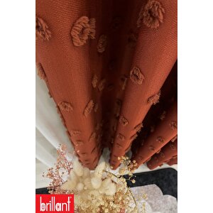 Fon Perde Kiremit Pufy Brillant Püsküllü, Ponponlu, Saçaklı Fon Perde Sık Pileli Keten Pano Fon 120x280 cm
