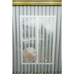 Lüks Kanada Tül Perde - Çizgili, Gramajlı, Ütü Gerektirmez, Orta Pileli, Kırışmaz Tül Perde 250x255 cm