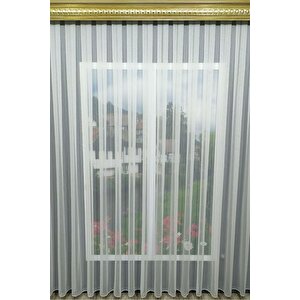 Lüks Kanada Tül Perde - Çizgili, Gramajlı, Ütü Gerektirmez, Orta Pileli, Kırışmaz Tül Perde 250x255 cm