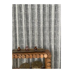 Ağır Gramajlı Çizgili Kareli Örme Desen Tül Perde Sık Pile 320x220 cm