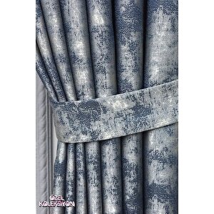 Fon Perde Royal Desen, Yeni Sezon, Pileli, Kırışmaz, Mavi, Özel Koleksiyon (tek Kanat) 80x265 cm