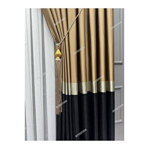 Siyah Gold Detaylı Kahverengi Pano Fon Perde - Tek Kanat Şık Tasarım, Modern Ve Kaliteli Fon Perde 100x245 cm