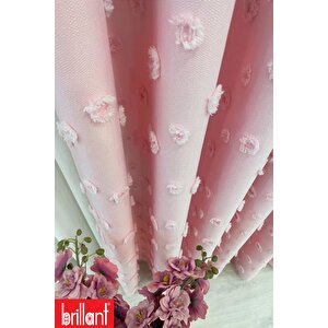 Fon Perde Şeker Pembe Pufy Brillant Püsküllü, Ponponlu, Saçaklı Fon Perde Sık Pileli Keten Pano Fon 80x280 cm