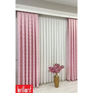 Fon Perde Şeker Pembe Pufy Brillant Püsküllü, Ponponlu, Saçaklı Fon Perde Sık Pileli Keten Pano Fon