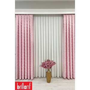 Fon Perde Şeker Pembe Pufy Brillant Püsküllü, Ponponlu, Saçaklı Fon Perde Sık Pileli Keten Pano Fon