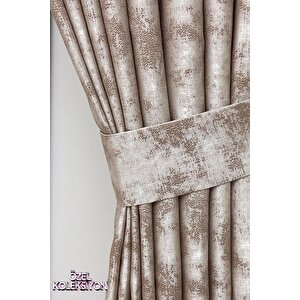 Fon Perde Royal Desen, Yeni Sezon, Pileli, Kırışmaz, Sütlü Kahve, Özel Koleksiyon (tek Kanat) 80x265 cm