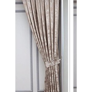 Fon Perde Royal Desen, Yeni Sezon, Pileli, Kırışmaz, Sütlü Kahve, Özel Koleksiyon (tek Kanat) 80x265 cm