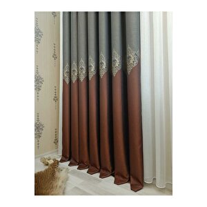 Taş - Kırmızı Pano Fon Perde, Lüks Desenli Perde,a Kali̇te,blackout 1*3 Sık Pile,(tek Kanat) 90x240 cm