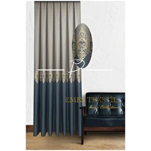 Taş - Yeşil Pano Fon Perde, Lüks Desenli Perde,a Kali̇te,blackout 1*3 Sık Pile,(tek Kanat)