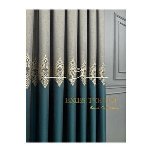 Taş - Yeşil Pano Fon Perde, Lüks Desenli Perde,a Kali̇te,blackout 1*3 Sık Pile,(tek Kanat) 80x280 cm