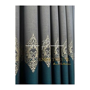 Taş - Yeşil Pano Fon Perde, Lüks Desenli Perde,a Kali̇te,blackout 1*3 Sık Pile,(tek Kanat) 80x280 cm