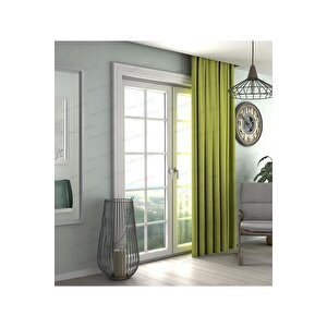 Yağ Yeşil'i,kadife Dokulu Fon Perde,pilesiz Ekstrafor Büzgülü A Kali̇te,(tek Kanat) 350x265 cm