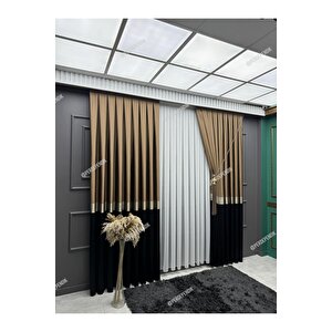 Pano Fon Perde,elegans Seri,azra Desen Siyah Gold Kahverengi,taç,brilant,blackout,pileli(tek Kanat)