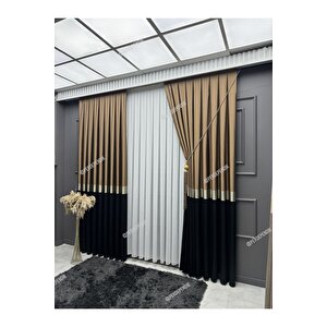 Pano Fon Perde,elegans Seri,azra Desen Siyah Gold Kahverengi,taç,brilant,blackout,pileli(tek Kanat) 100x260 cm