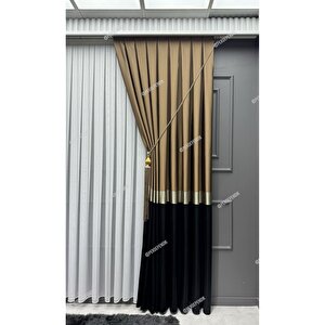 Pano Fon Perde,elegans Seri,azra Desen Siyah Gold Kahverengi,taç,brilant,blackout,pileli(tek Kanat) 100x260 cm
