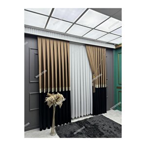 Pano Fon Perde,elegans Seri,azra Desen Siyah Gold Kahverengi,taç,brilant,blackout,pileli(tek Kanat)