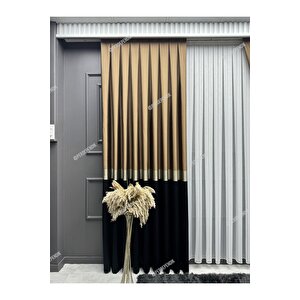 Pano Fon Perde,elegans Seri,azra Desen Siyah Gold Kahverengi,taç,brilant,blackout,pileli(tek Kanat) 80x270 cm