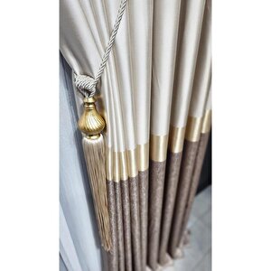Fon Perde Pano Krem Bej Vizon Kahve Gold Rengi Saten Sade Şık Tasarım Perde Sık Pile (tek Kanat) 80x210 cm