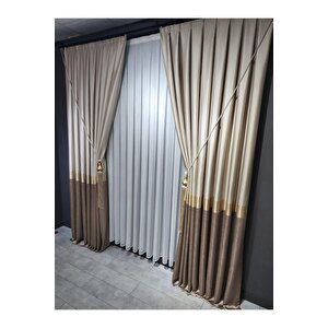 Fon Perde Pano Krem Bej Vizon Kahve Gold Rengi Saten Sade Şık Tasarım Perde Sık Pile (tek Kanat) 80x210 cm