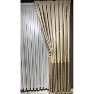 Fon Perde Pano Krem Bej Vizon Kahve Gold Rengi Saten Sade Şık Tasarım Perde Sık Pile (tek Kanat)