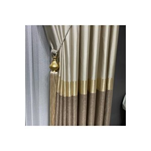Fon Perde Pano Krem Bej Vizon Kahve Gold Rengi Saten Sade Şık Tasarım Perde Sık Pile (tek Kanat)