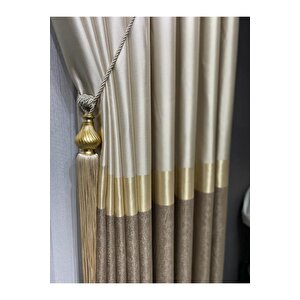 Fon Perde Pano Krem Bej Vizon Kahve Gold Rengi Saten Sade Şık Tasarım Perde Sık Pile (tek Kanat)