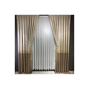 Fon Perde Pano Krem Bej Vizon Kahve Gold Rengi Saten Sade Şık Tasarım Perde Sık Pile (tek Kanat) 80x265 cm