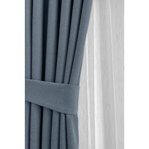 Nova Keten Fon Perde - Soğuk Mavi (sık Boru Pileli), Yeni Sezon - Tüm Odalara Uygun (tek Kanat) 90x290 cm