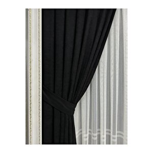 Ada Fonluk Siyah Tek Kanat 1/3 Sık Pile Fon Perde (tek Kanat) 90x260 cm